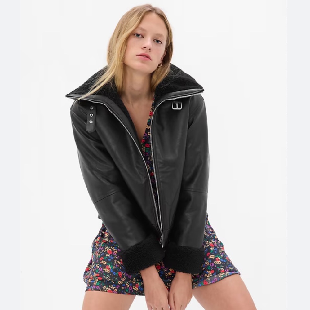 NWT Gap Faux Leather Sherpa-Lined Moto Jacket